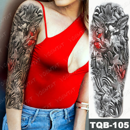 Large Size Waterproof Temporary Tattoo Stickers Prajna Demon Koi Dragon Flash Tatoo Man Body Art Transferable Fake Sleeve Tatto