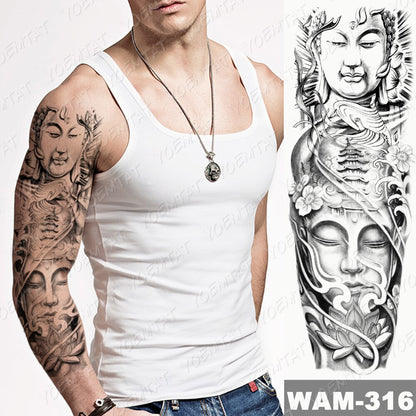 Large Arm Sleeve Tattoo Japanese Wave Waterproof Temporary Tattoo Sticker Lily Peacock Men Full Tiger Fox Tatoo Body Art Women