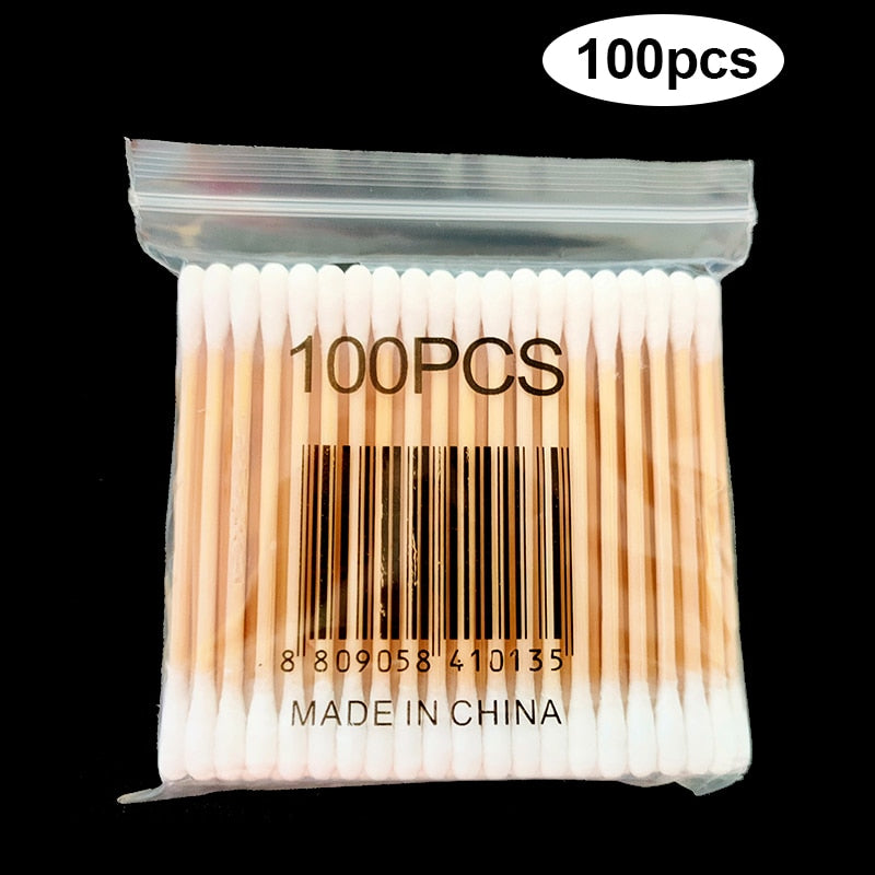 500/300/100pcs Wooden Disposable Micro Buds Cotton Swabs Cosmetics  Makeup Cleaning Stickers for Eyelash Grafting Extension