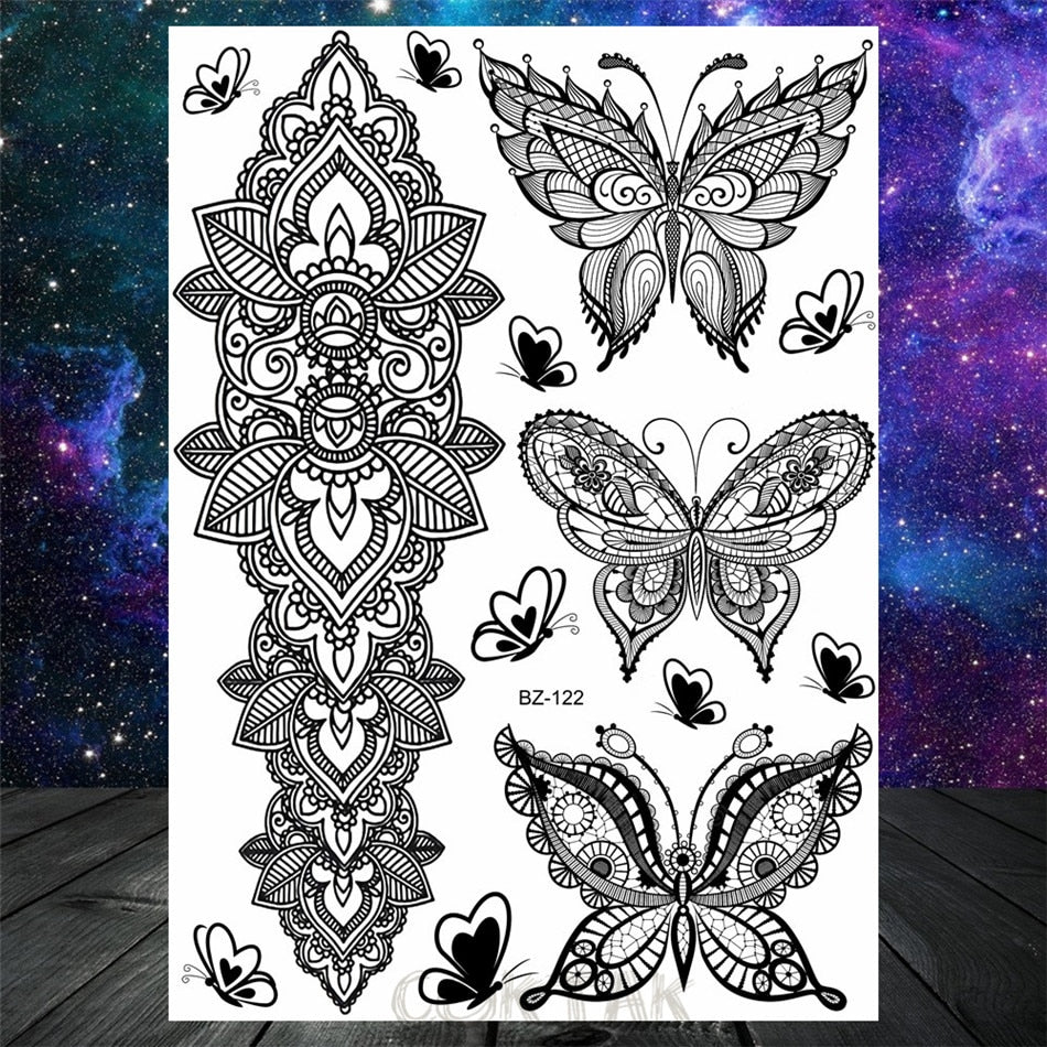 Black Dreamcatcher Temporary Tattoos Sticker For Women Fashion Body Art Back Tatoos Fake Jewelry Mandala Flower Tattoo For Party