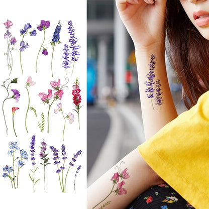 Women's Fashion Flower Temporary Tattoos Sticker Fake Rose Feather TatooS Decal Waterproof Body Art Legs Arm Tatoos For Women