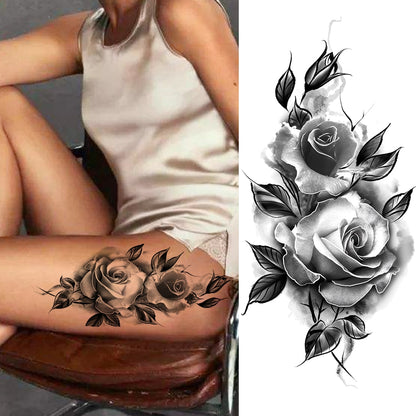 Women's Fashion Flower Temporary Tattoos Sticker Fake Rose Feather TatooS Decal Waterproof Body Art Legs Arm Tatoos For Women