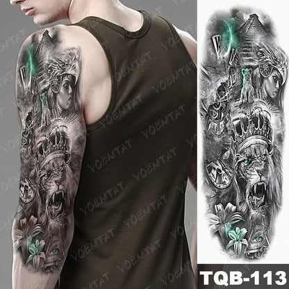 Large Size Waterproof Temporary Tattoo Stickers Prajna Demon Koi Dragon Flash Tatoo Man Body Art Transferable Fake Sleeve Tatto