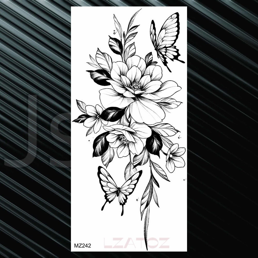 Women's Fashion Flower Temporary Tattoos Sticker Fake Rose Feather TatooS Decal Waterproof Body Art Legs Arm Tatoos For Women