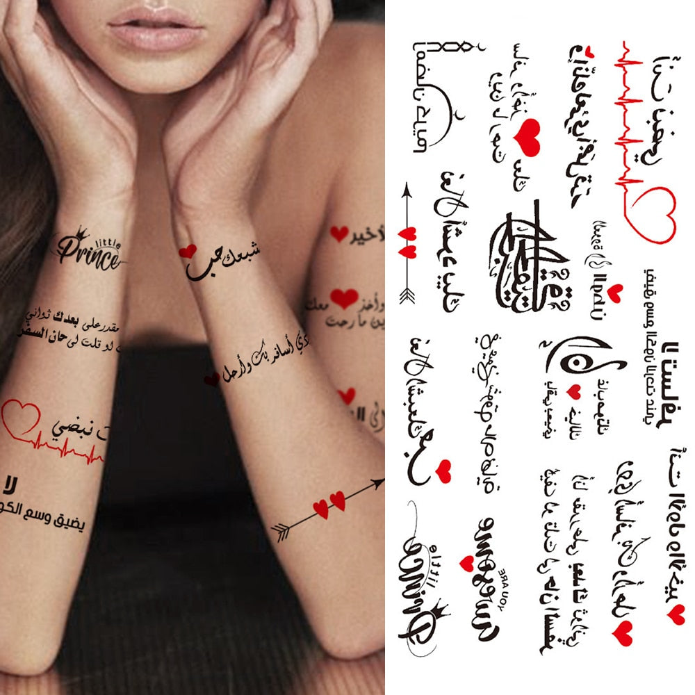 Heartbeat Character Temporary Small Tattoos For Girls Boys Couple Unique Text Waterproof Tattoo Stickers Body Art Fake Tatoos