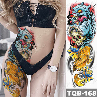 Large Size Waterproof Temporary Tattoo Stickers Prajna Demon Koi Dragon Flash Tatoo Man Body Art Transferable Fake Sleeve Tatto