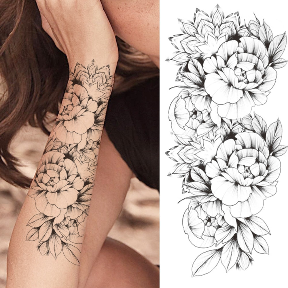 Large Realistic Flower Fake Tattoo Stickers For Woman Female Azalea Snake Flower Temporary Tattoos Body Art Water Transfer Tatoo