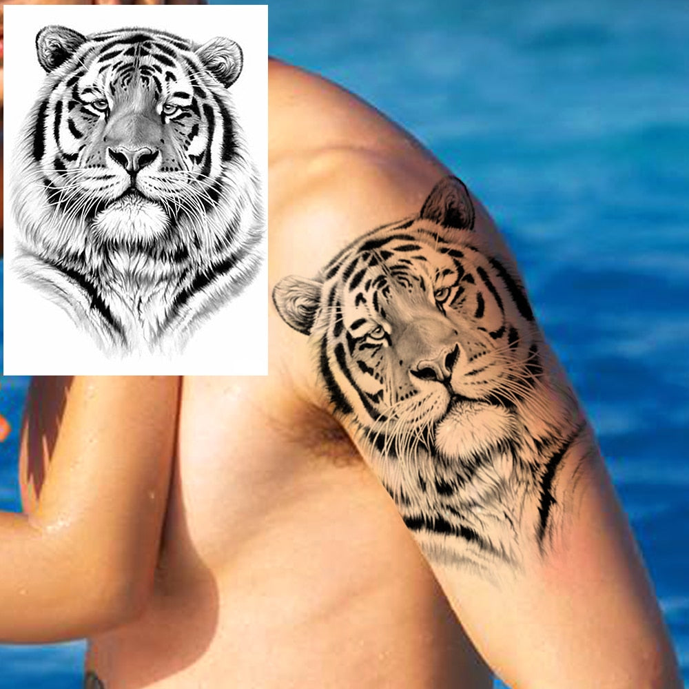 Big Black Tiger Tattoos Fake Men Wolf Leopard Tatoos Waterproof Large Beast Monster Body Arm Legs Tattoos Temporary Paper Cover