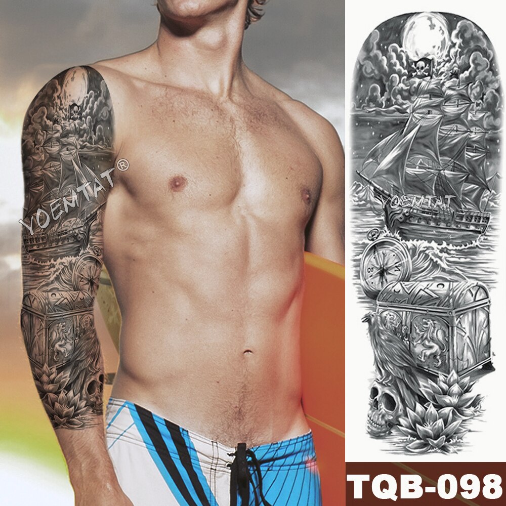 Large Arm Sleeve Tattoo Japanese Wave Waterproof Temporary Tattoo Sticker Lily Peacock Men Full Tiger Fox Tatoo Body Art Women