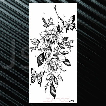 Women's Fashion Flower Temporary Tattoos Sticker Fake Rose Feather TatooS Decal Waterproof Body Art Legs Arm Tatoos For Women