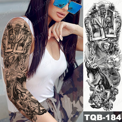 Large Size Waterproof Temporary Tattoo Stickers Prajna Demon Koi Dragon Flash Tatoo Man Body Art Transferable Fake Sleeve Tatto