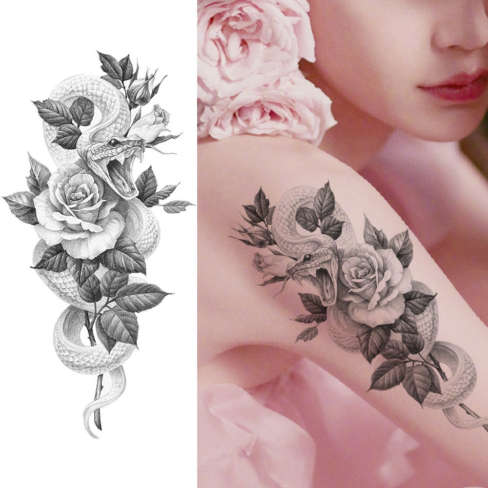 Women's Fashion Flower Temporary Tattoos Sticker Fake Rose Feather TatooS Decal Waterproof Body Art Legs Arm Tatoos For Women