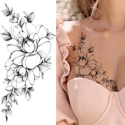 Large Realistic Flower Fake Tattoo Stickers For Woman Female Azalea Snake Flower Temporary Tattoos Body Art Water Transfer Tatoo