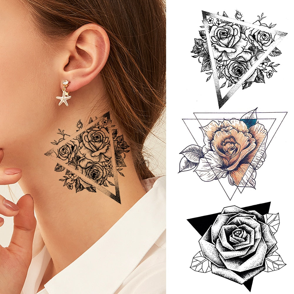 Women's Fashion Flower Temporary Tattoos Sticker Fake Rose Feather TatooS Decal Waterproof Body Art Legs Arm Tatoos For Women