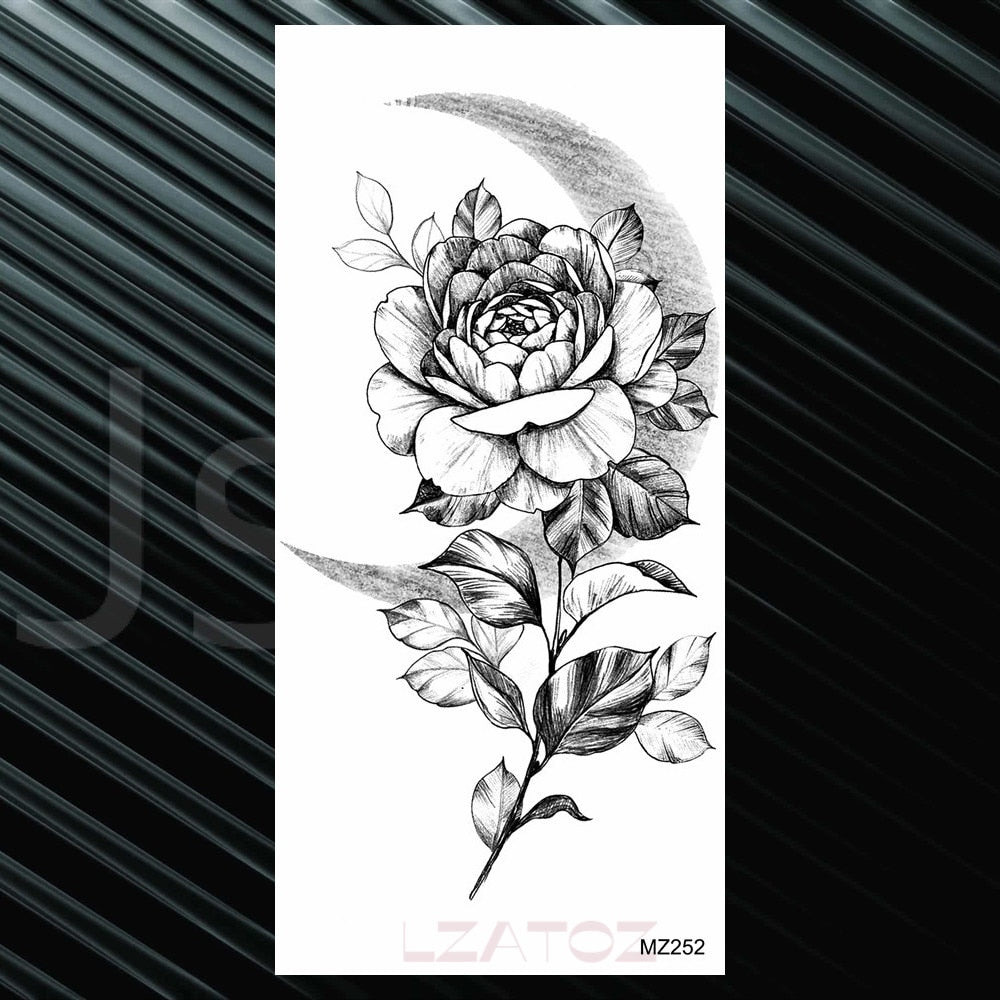 Women's Fashion Flower Temporary Tattoos Sticker Fake Rose Feather TatooS Decal Waterproof Body Art Legs Arm Tatoos For Women