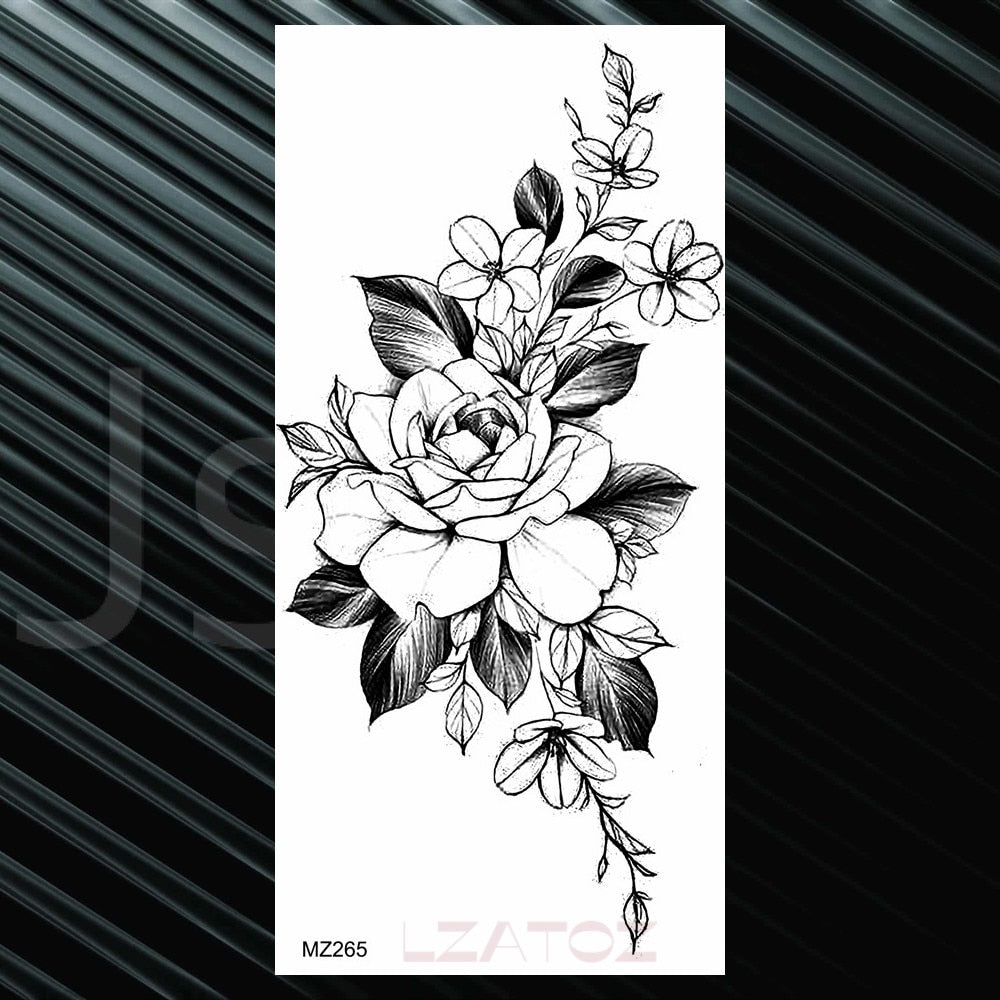 Women's Fashion Flower Temporary Tattoos Sticker Fake Rose Feather TatooS Decal Waterproof Body Art Legs Arm Tatoos For Women