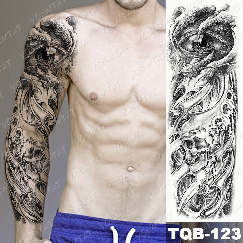 Large Size Waterproof Temporary Tattoo Stickers Prajna Demon Koi Dragon Flash Tatoo Man Body Art Transferable Fake Sleeve Tatto