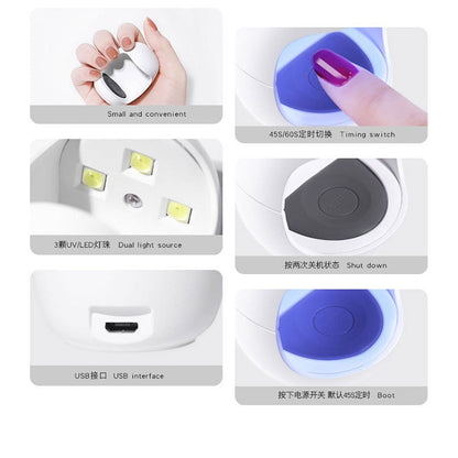 New USB interface Q Shape Phototherapy Nail Lamp Nail Polish Gel Curing Mini LED UV Lamp Travel Home Nail Art Timing Nail Dryer