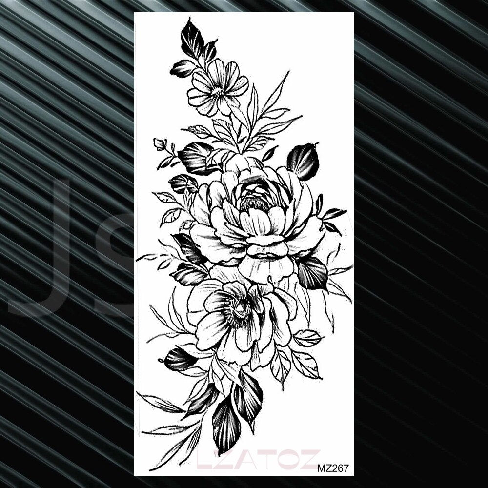 Women's Fashion Flower Temporary Tattoos Sticker Fake Rose Feather TatooS Decal Waterproof Body Art Legs Arm Tatoos For Women