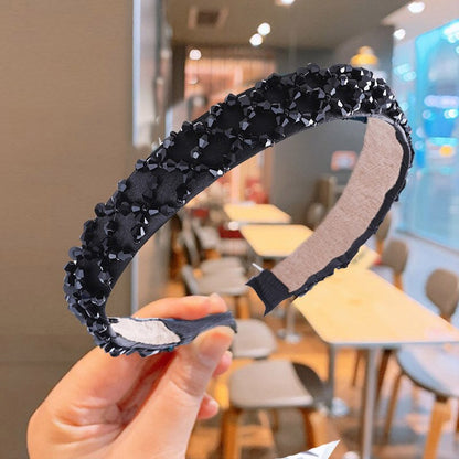 Haimeikang Retro Beaded Hairband Shiny Women Headband Hair Accessories Wide Simple Crystal Hair Hoop Head Band Girls Hairbands