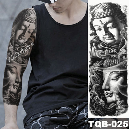 Large Arm Sleeve Tattoo Japanese Wave Waterproof Temporary Tattoo Sticker Lily Peacock Men Full Tiger Fox Tatoo Body Art Women