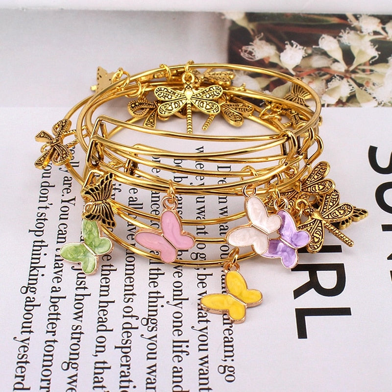 5pcs Gold Color Bangle Bracelet Set Adjustable Wire Cuff Bracelets for Women Fashion Jewelry Charm Bangles Gift C042