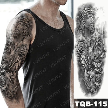 Large Size Waterproof Temporary Tattoo Stickers Prajna Demon Koi Dragon Flash Tatoo Man Body Art Transferable Fake Sleeve Tatto