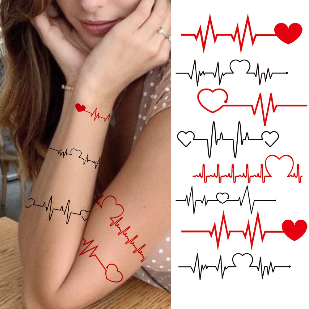 Heartbeat Character Temporary Small Tattoos For Girls Boys Couple Unique Text Waterproof Tattoo Stickers Body Art Fake Tatoos