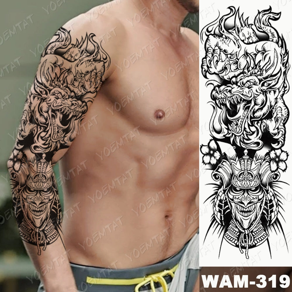 Large Arm Sleeve Tattoo Japanese Wave Waterproof Temporary Tattoo Sticker Lily Peacock Men Full Tiger Fox Tatoo Body Art Women