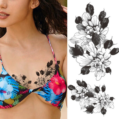 Large Realistic Flower Fake Tattoo Stickers For Woman Female Azalea Snake Flower Temporary Tattoos Body Art Water Transfer Tatoo