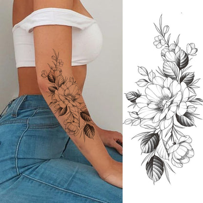 Large Realistic Flower Fake Tattoo Stickers For Woman Female Azalea Snake Flower Temporary Tattoos Body Art Water Transfer Tatoo