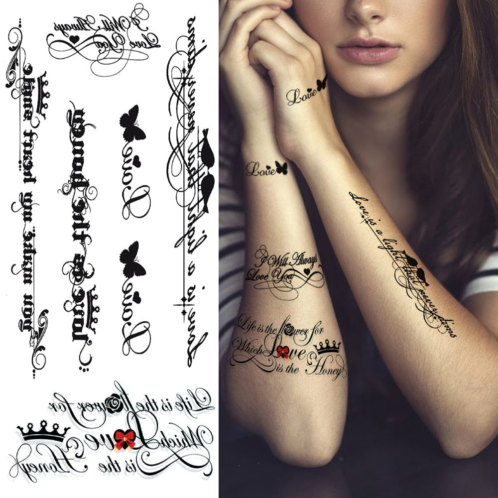 Heartbeat Character Temporary Small Tattoos For Girls Boys Couple Unique Text Waterproof Tattoo Stickers Body Art Fake Tatoos