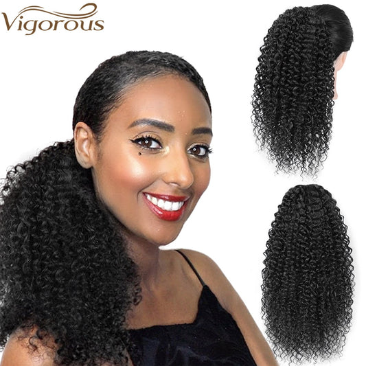 MONIXI Synthetic Long Afro Curly Ponytail Hair Piece for African American Synthetic Drawstring Ponytail Clip in Hair Extensions