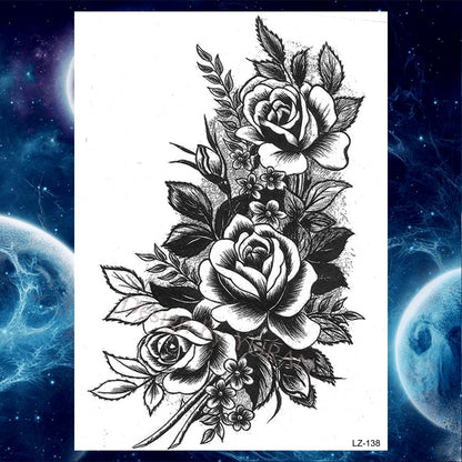 Summer Style Temporary Tattoo Stickers Rose Flower Feather For Women Fake Tattoos Men Body Arm Art Tatoos Tribal Wolf Lion Henna