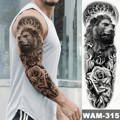 Large Arm Sleeve Tattoo Japanese Wave Waterproof Temporary Tattoo Sticker Lily Peacock Men Full Tiger Fox Tatoo Body Art Women