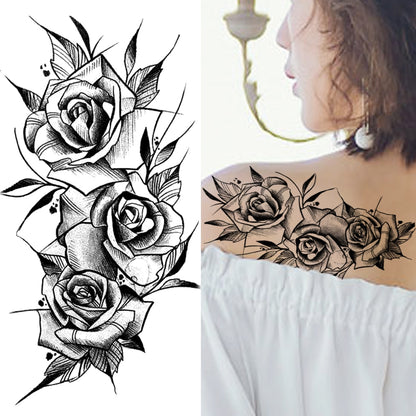 Women's Fashion Flower Temporary Tattoos Sticker Fake Rose Feather TatooS Decal Waterproof Body Art Legs Arm Tatoos For Women