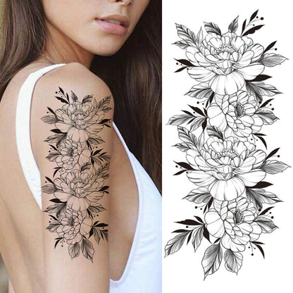 Large Realistic Flower Fake Tattoo Stickers For Woman Female Azalea Snake Flower Temporary Tattoos Body Art Water Transfer Tatoo