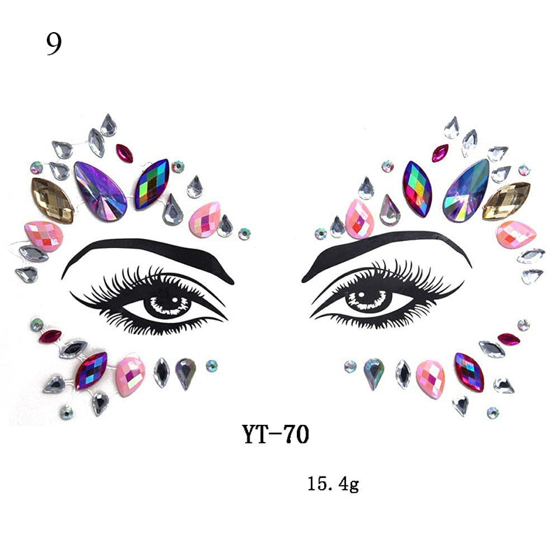 3D Crystal Tattoo Sticker Drill Stickers Eyes Sticker Party Face Stickers Face Decoration Diamond Masquerade Temporary Tattoo