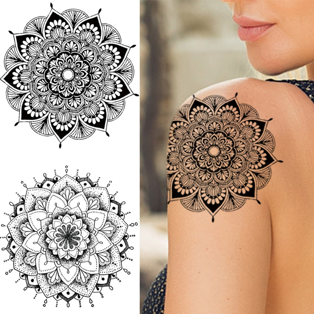 Fashion Mandala Flower Fake Tattoo Stickers For Women Adults Geometry Totem Temporary Tattoos DIY Party Waterproof Tattos Leaves