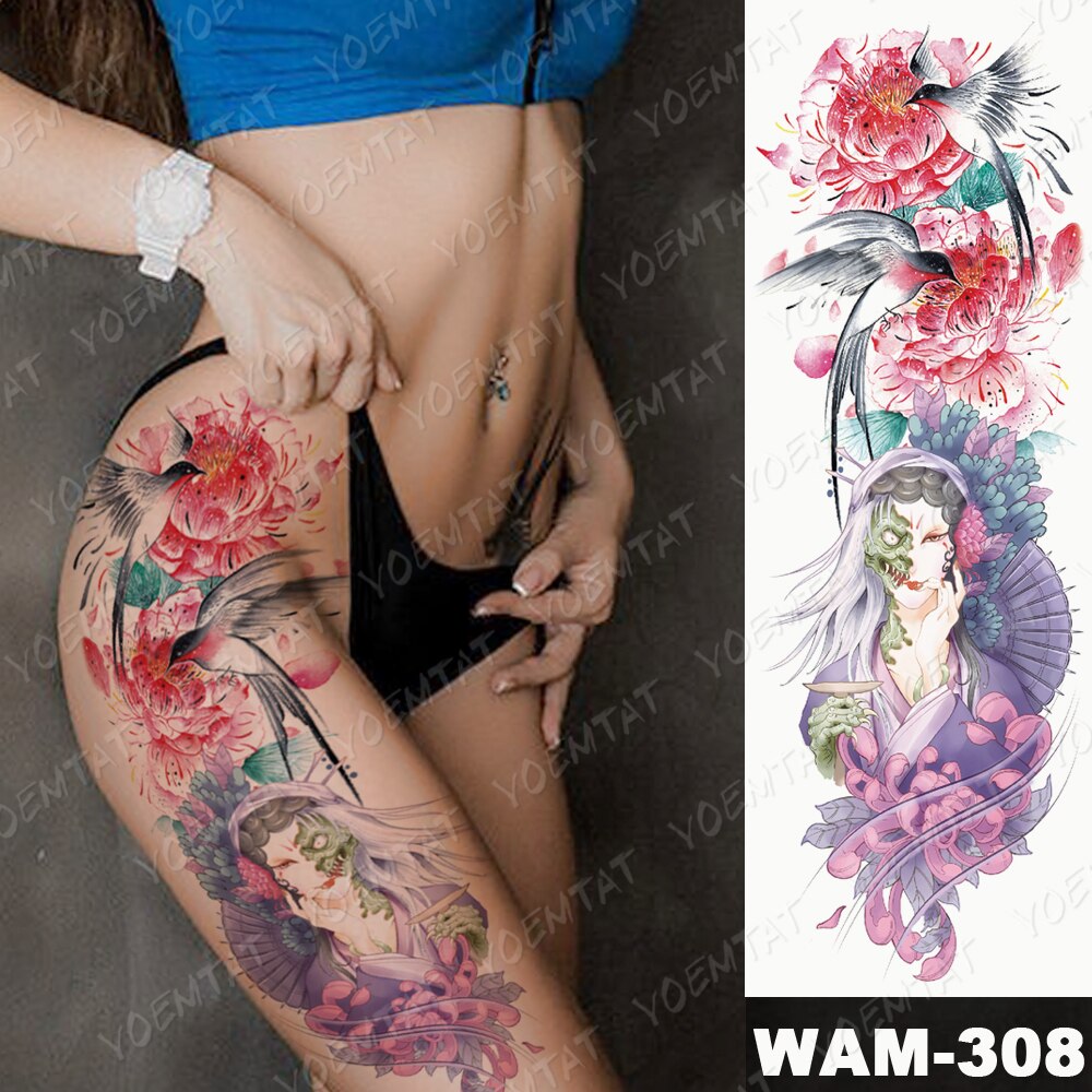 Large Arm Sleeve Tattoo Japanese Wave Waterproof Temporary Tattoo Sticker Lily Peacock Men Full Tiger Fox Tatoo Body Art Women