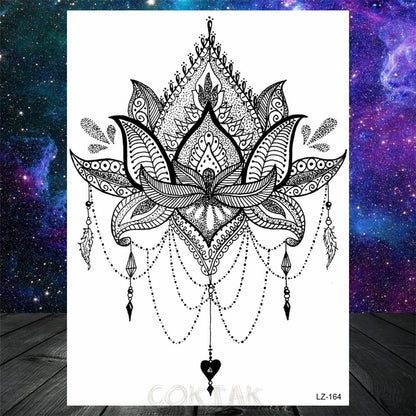 Black Dreamcatcher Temporary Tattoos Sticker For Women Fashion Body Art Back Tatoos Fake Jewelry Mandala Flower Tattoo For Party