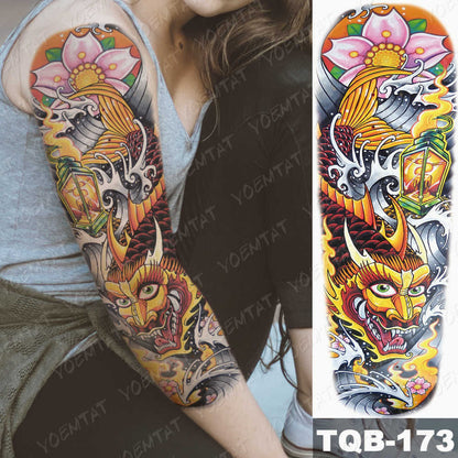 Large Size Waterproof Temporary Tattoo Stickers Prajna Demon Koi Dragon Flash Tatoo Man Body Art Transferable Fake Sleeve Tatto