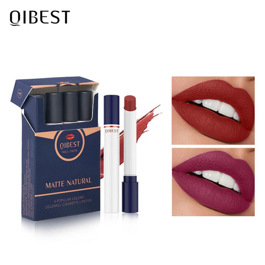 QIBEST Matte Lipstick 4 Color/Set Makeup Lips Waterproof Long Lasting Cigarette Tube High Pigment Lipstick Makeup Cosmetics Kit