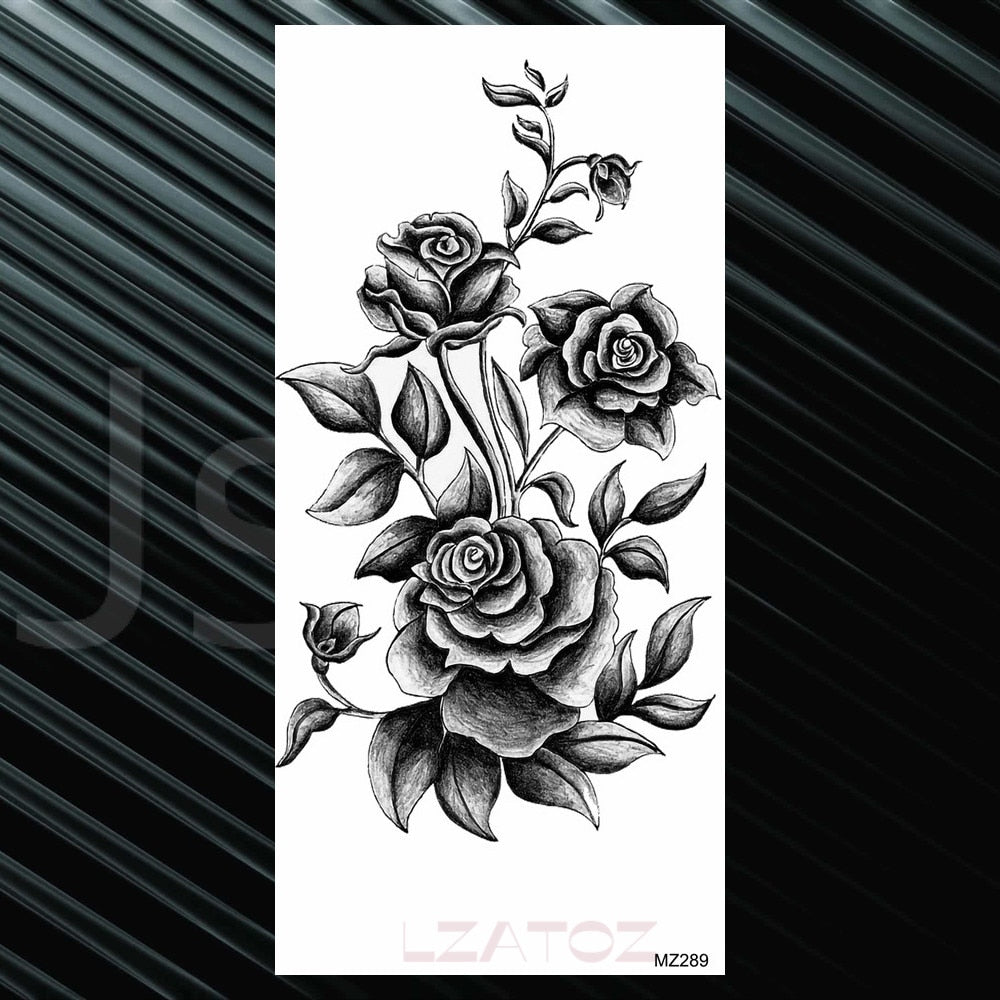 Women's Fashion Flower Temporary Tattoos Sticker Fake Rose Feather TatooS Decal Waterproof Body Art Legs Arm Tatoos For Women