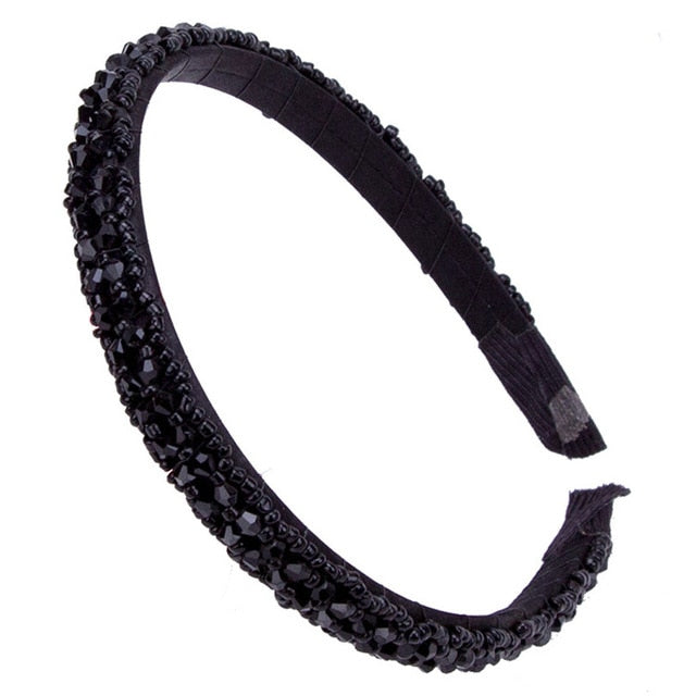 Haimeikang Retro Beaded Hairband Shiny Women Headband Hair Accessories Wide Simple Crystal Hair Hoop Head Band Girls Hairbands