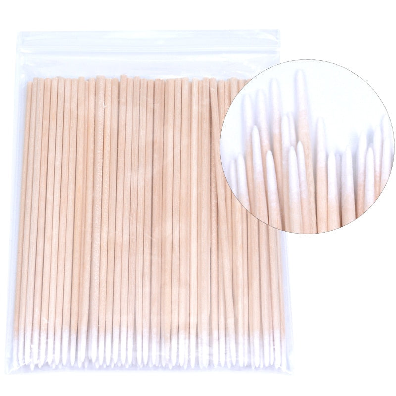 500/300/100pcs Wooden Disposable Micro Buds Cotton Swabs Cosmetics  Makeup Cleaning Stickers for Eyelash Grafting Extension