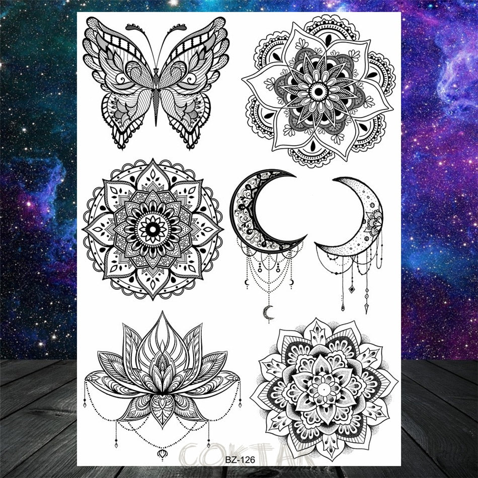 Black Dreamcatcher Temporary Tattoos Sticker For Women Fashion Body Art Back Tatoos Fake Jewelry Mandala Flower Tattoo For Party