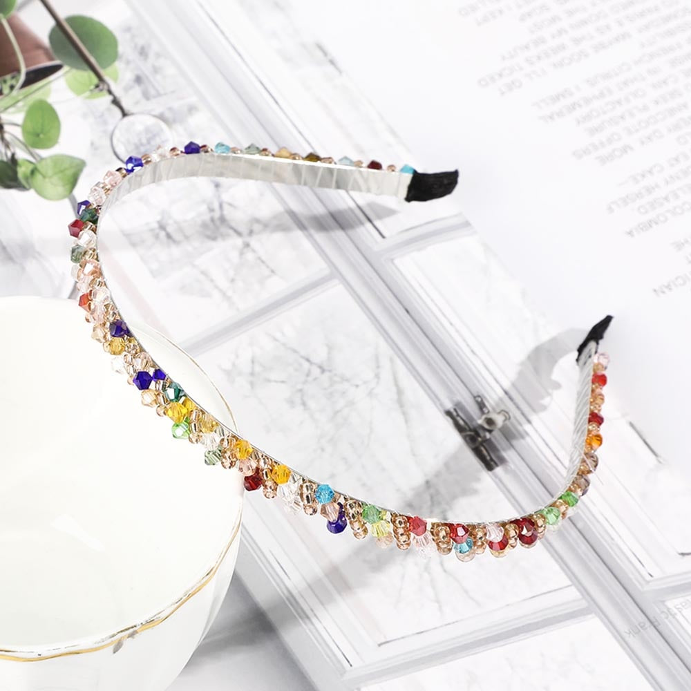 Haimeikang Retro Beaded Hairband Shiny Women Headband Hair Accessories Wide Simple Crystal Hair Hoop Head Band Girls Hairbands