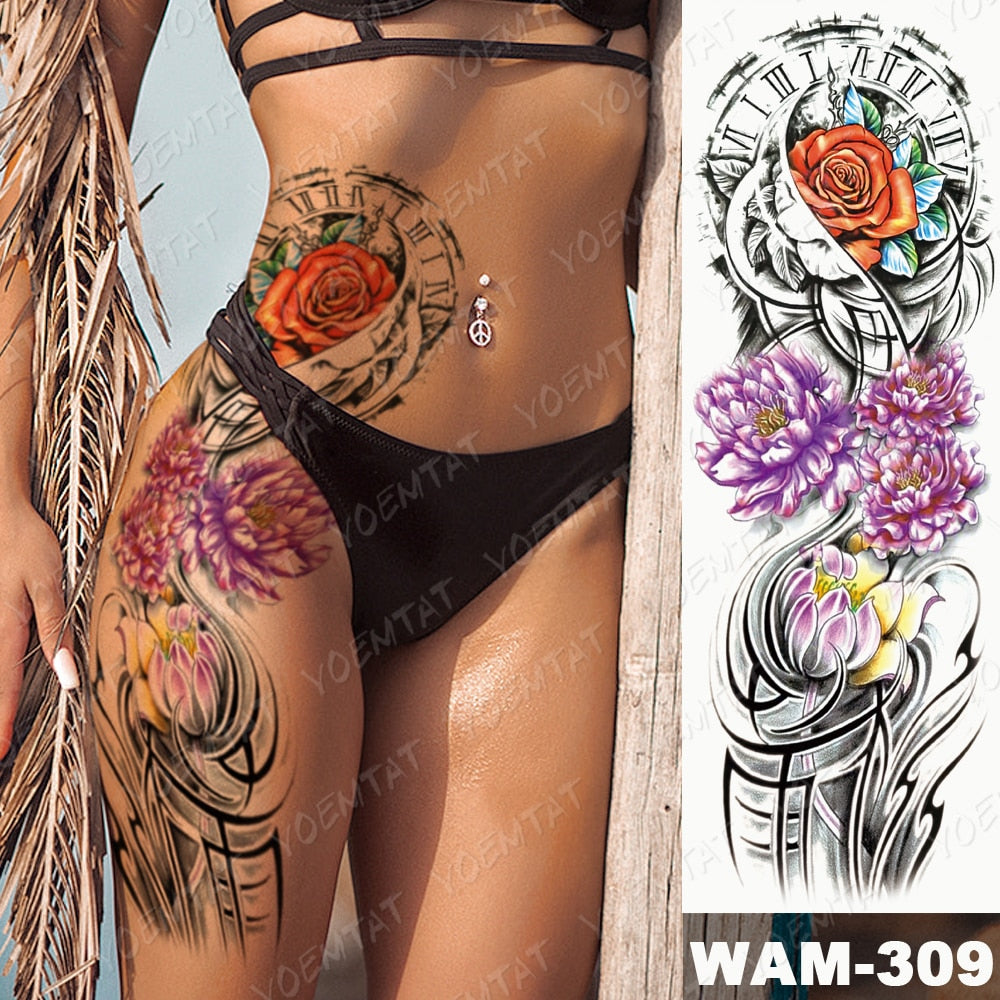 Large Arm Sleeve Tattoo Japanese Wave Waterproof Temporary Tattoo Sticker Lily Peacock Men Full Tiger Fox Tatoo Body Art Women