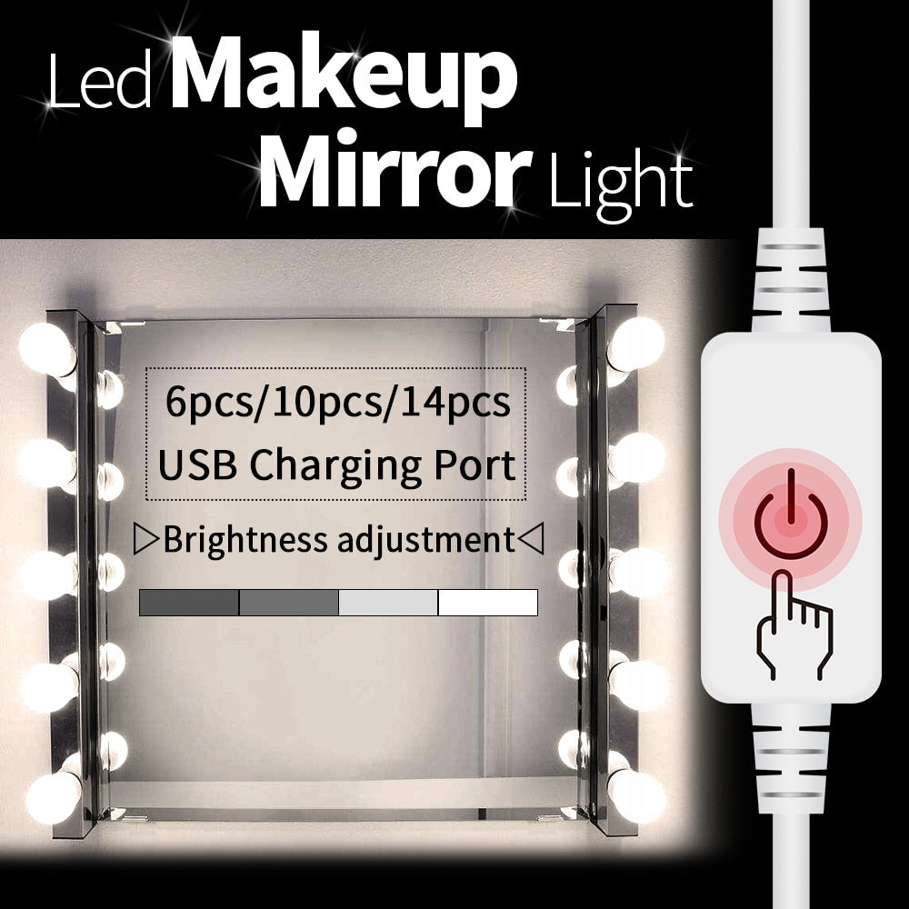 Led Vanity Light Makeup Mirror Light Bulb 12V LED USB Cable Powered Dressing Table Make Up mirror Lamp Decor Bathroom Wall lamp